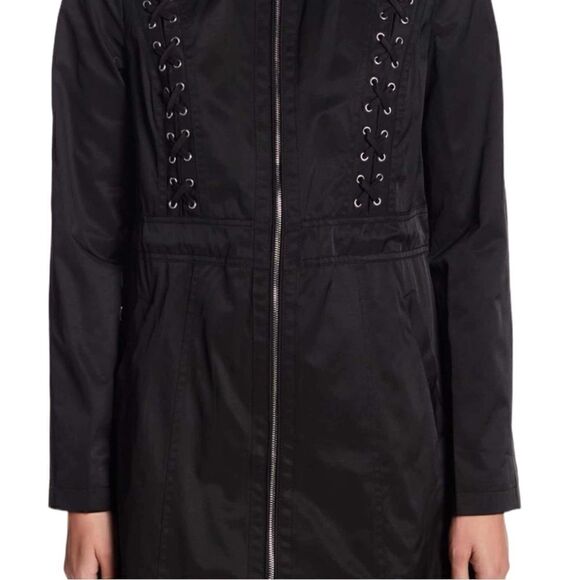 GUESS Women’s Lace Up Hooded Water Resistant Raincoat Jacket in the Size Medium - Picture 3 of 16